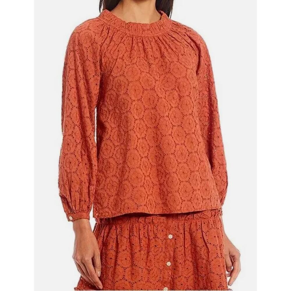 Roberta Roller Rabbit Glyn Blouse Top Floral Embroidered Eyelet Terracotta Bow